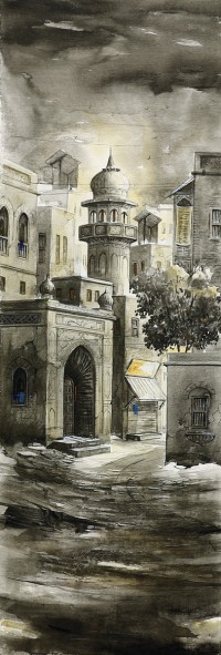 G. N. Qazi, 12 x 36 Inch, Oil on Canvas, Cityscape Painting, AC-GNQ-009